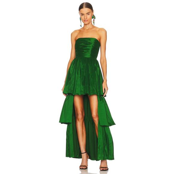 Lovers and Friends Michie Strapless Maxi Dress Tiered Ruffle Party Green Size XS - Picture 2 of 11